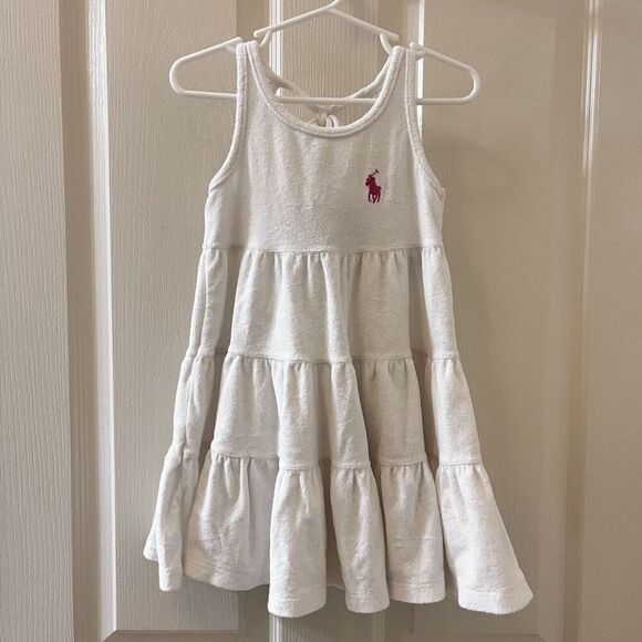Ralph Lauren White Terry Cloth Tiered Ruffle Dress Swim Cover Up Girls Size 3/3T - Picture 1 of 11